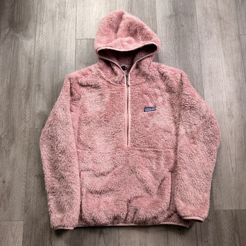Patagonia Womens L Pink Los Gatos Fleece Hoodie 1/4 Zip Recycled High Pile